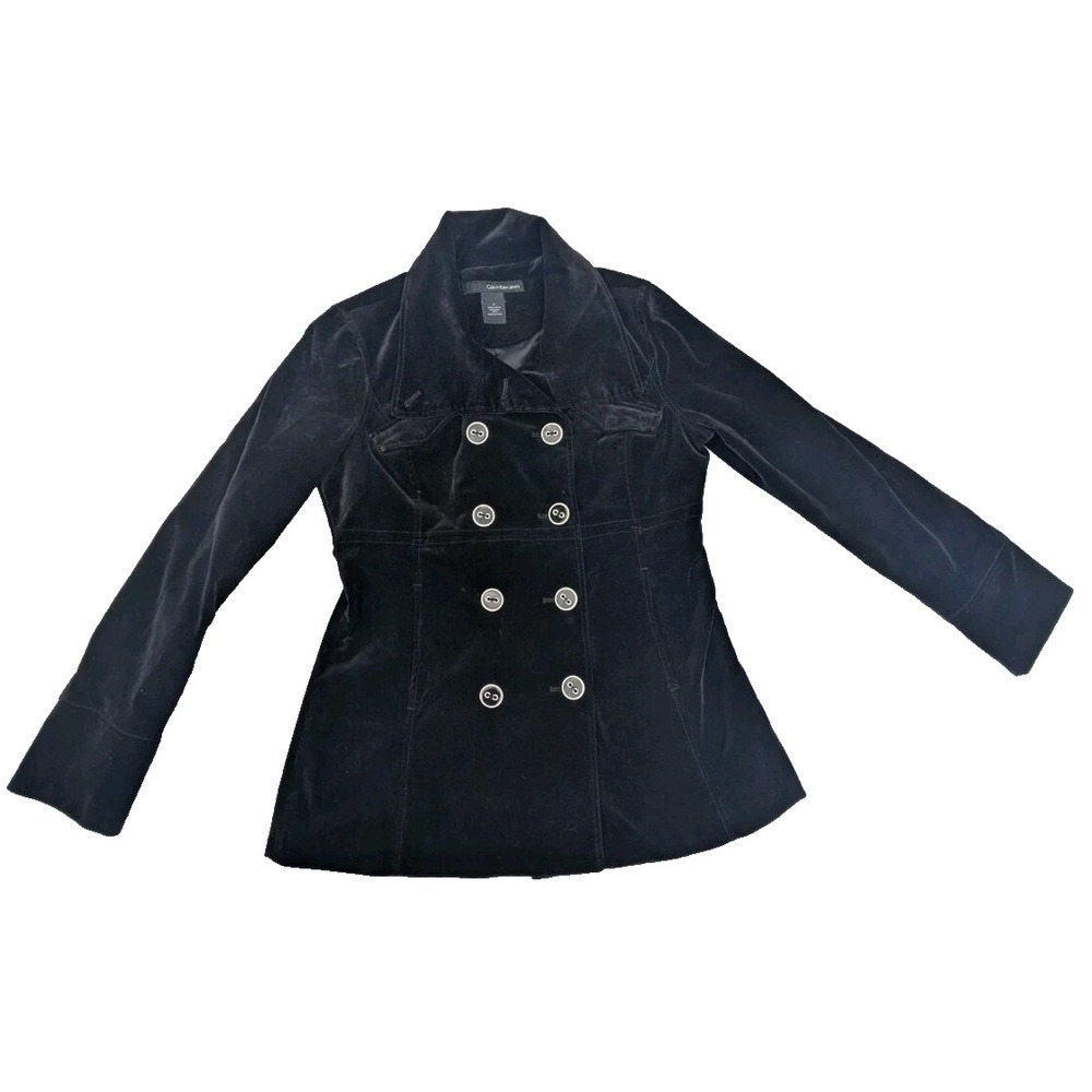 Calvin Klein Women's Black Wool Blend Peacoat Medium 27″ Long Winter Jacket